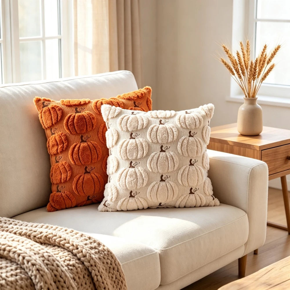VIKAMA 3D Plush Pumpkin Throw Pillow Cover | Fall Halloween Decor