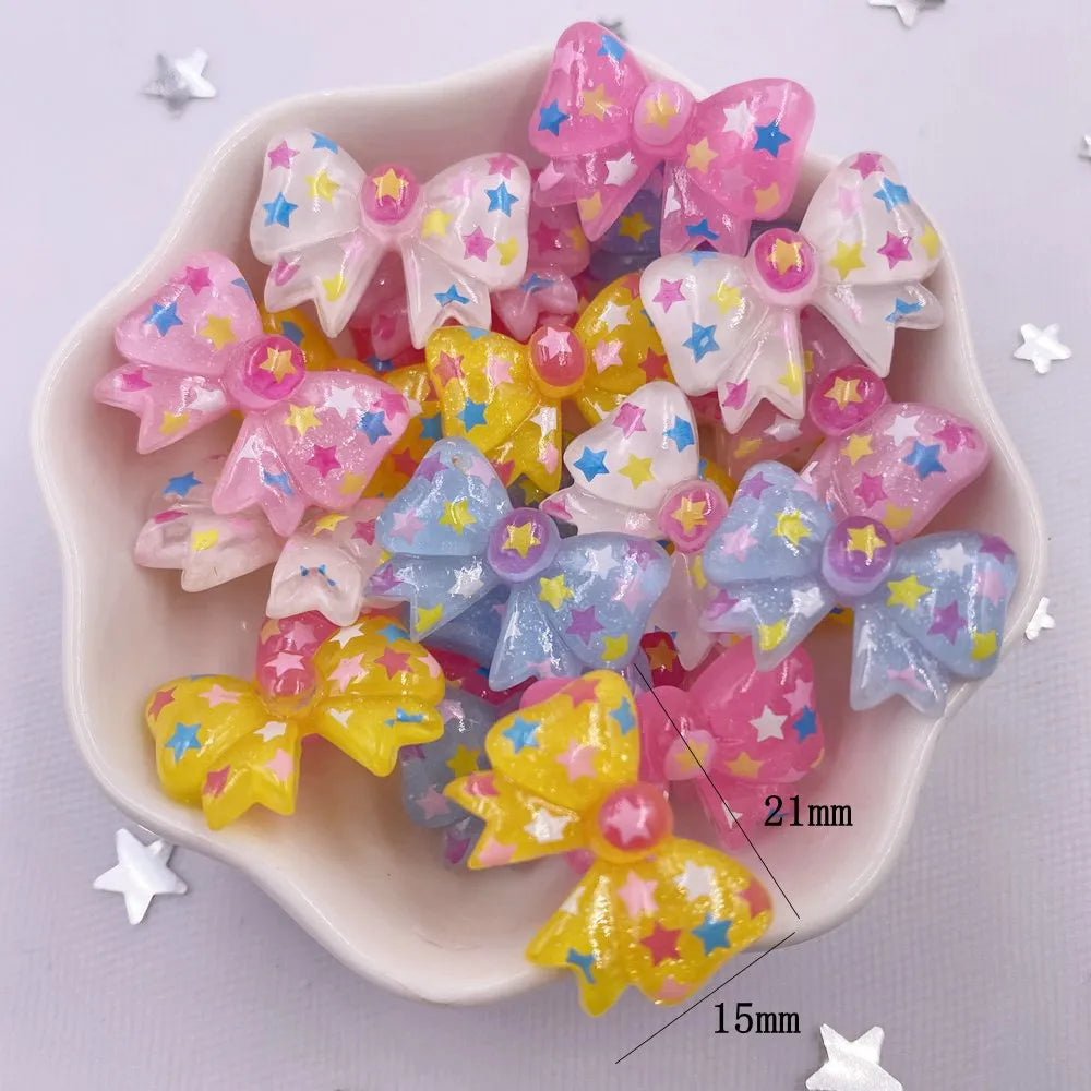 20PCS Kawaii Glitter Star Bow Resin Flatback Craft Embellishments