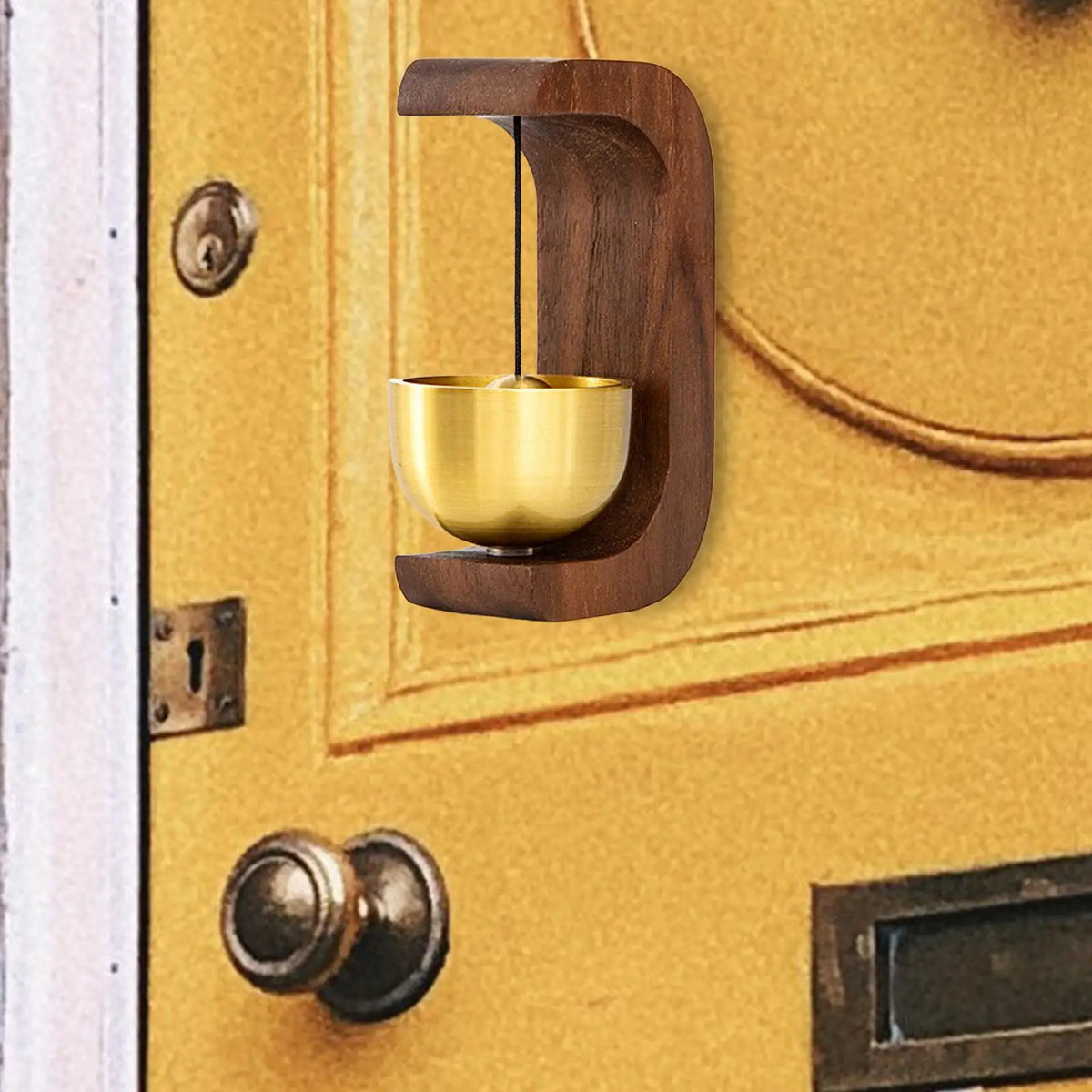 Walnut Doorbell Chime with Brass Bell | Suction Cup Mount
