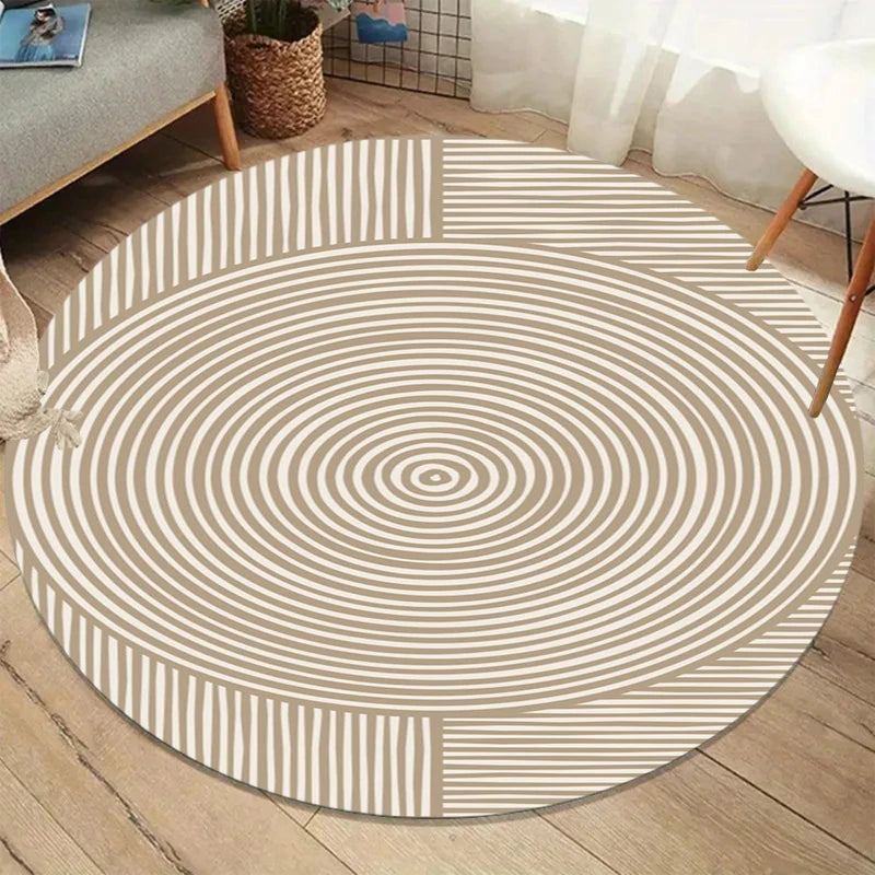 Wabi-Sabi Geometric Round Area Rug – Beige Non-Slip Floor Mat