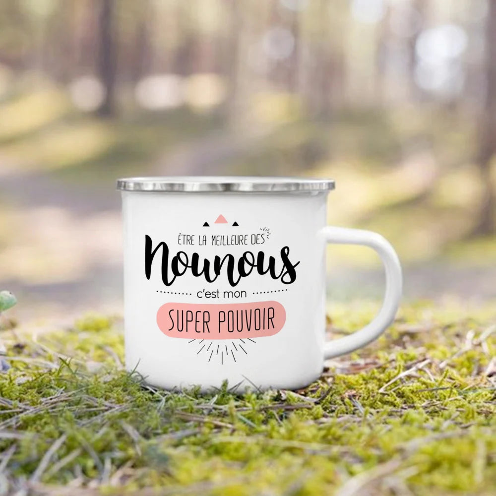 Thank You Nounou French Printed Enamel Mug – Gift Idea