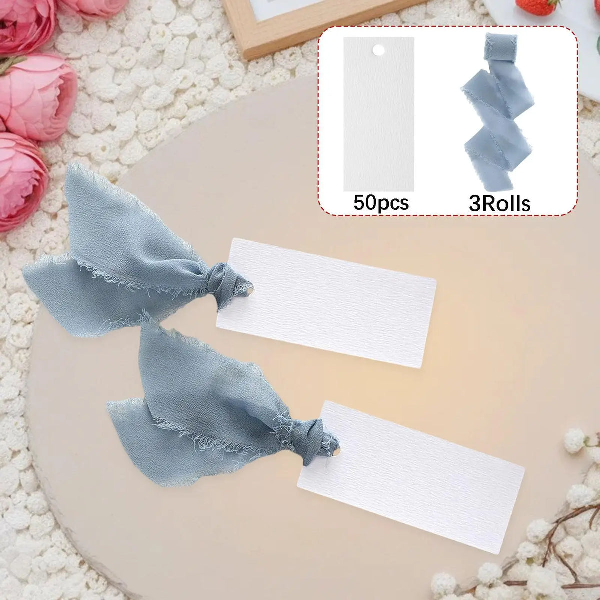 Blank Place Cards with Ribbon – 50-Pack Wedding & Party Name Cards