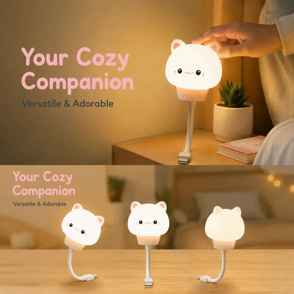Mini Cat USB Night Light – Flexible Warm Glow Mood Lamp