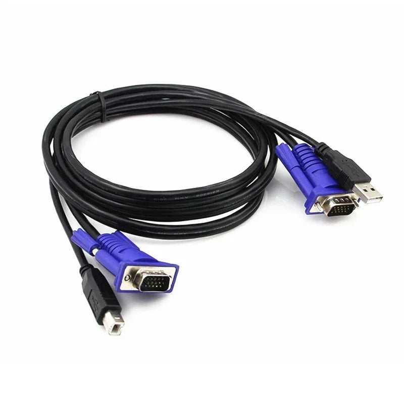 1.5m KVM Cable 2-in-1 USB 2.0 Type-A to B & VGA 15-Pin
