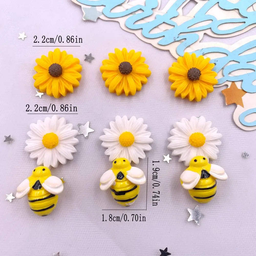 10PCS 3D Resin Bee & Flower Flat Back Figurines for DIY Crafts