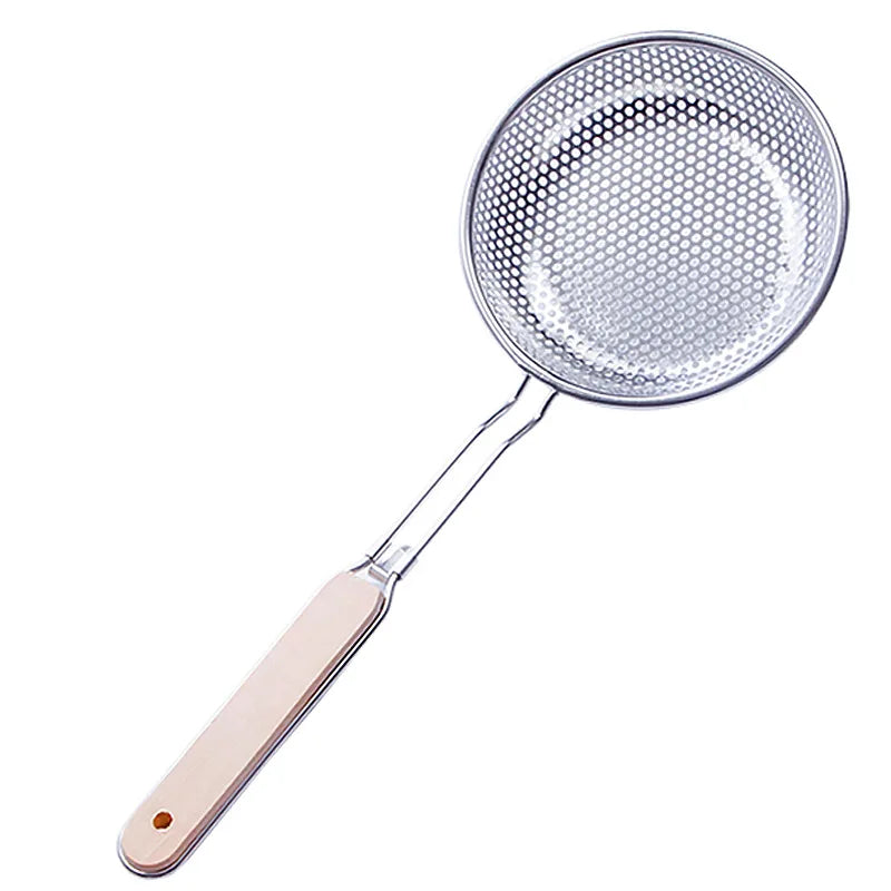 Wooden Handle Stainless Steel Fine Mesh Skimmer Strainer Spoon