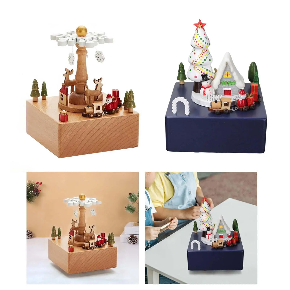 Christmas Wooden Hand Crank Music Box – Carousel Gift