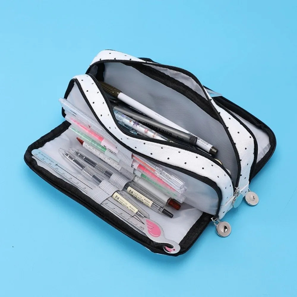 Polka Dot Pencil Case – Large Capacity Multi-Compartment Bag