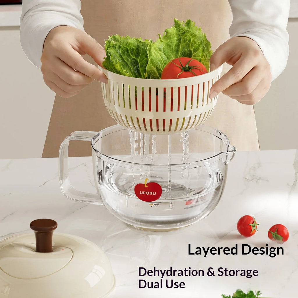 Manual Salad Spinner & Vegetable Drain Basket – Hand Crank