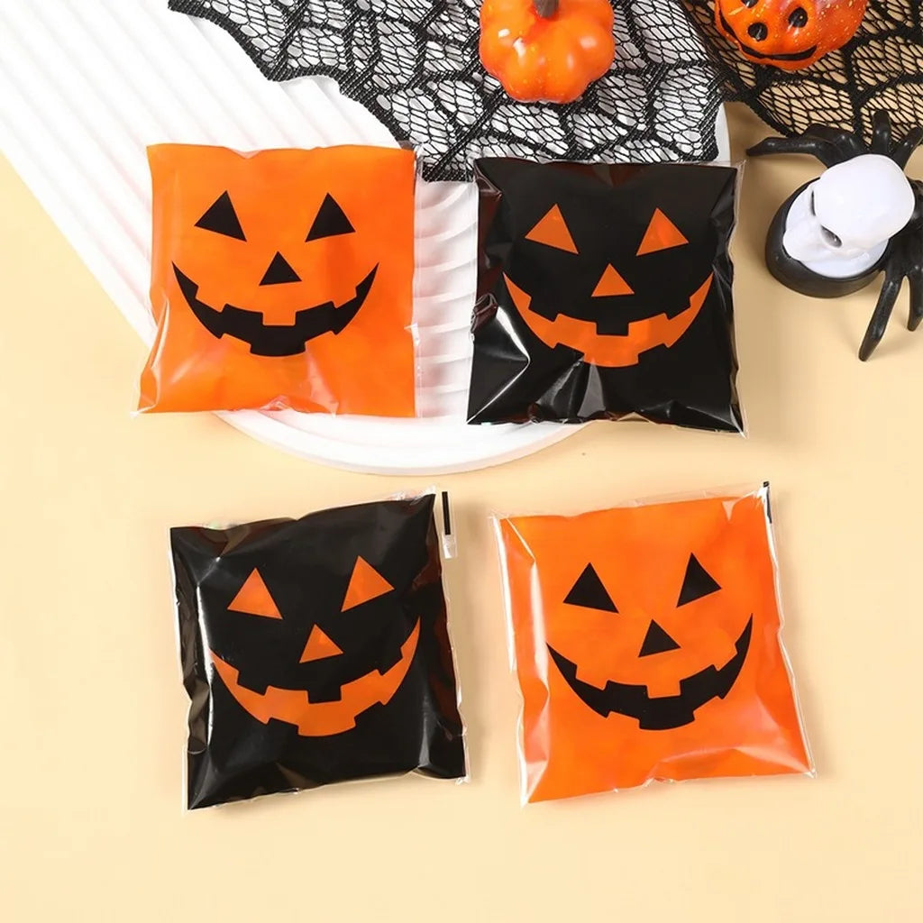 Halloween Pumpkin Self-Sealing Treat Bags – 50/100 Pack