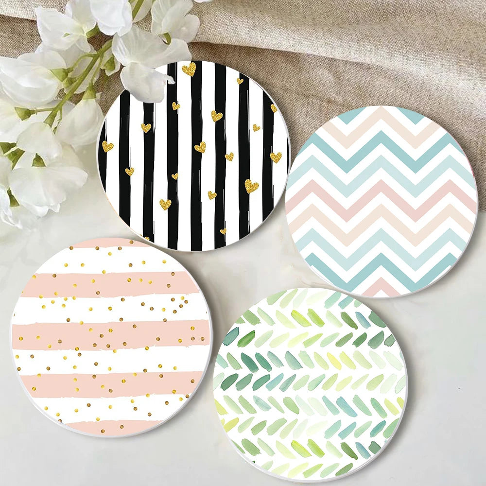 Round Absorbent Ceramic Stone Coaster with Cork Base | Marble Decor