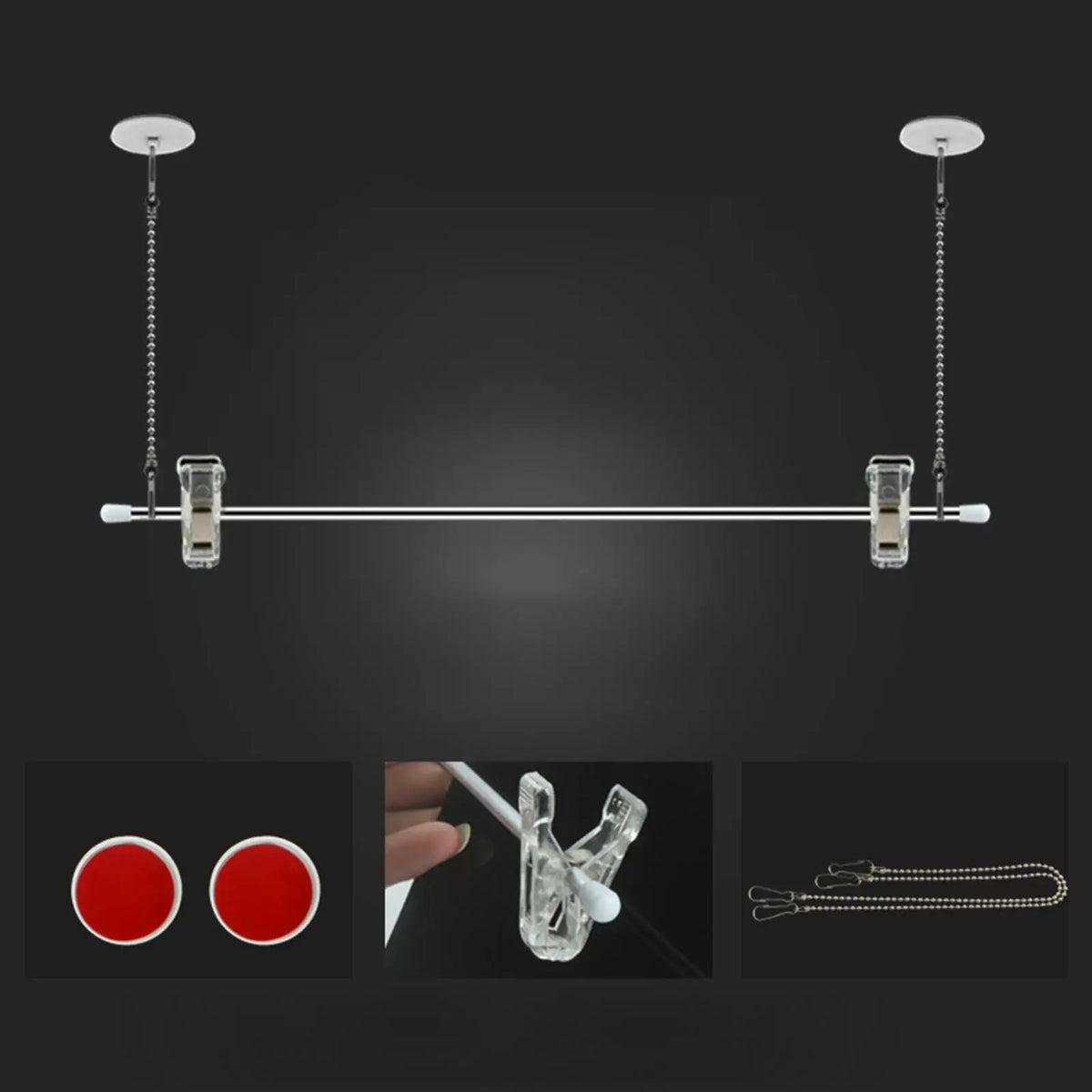 Ceiling Sign Hanger Pole with Alloy Clips – 60cm Display Rod