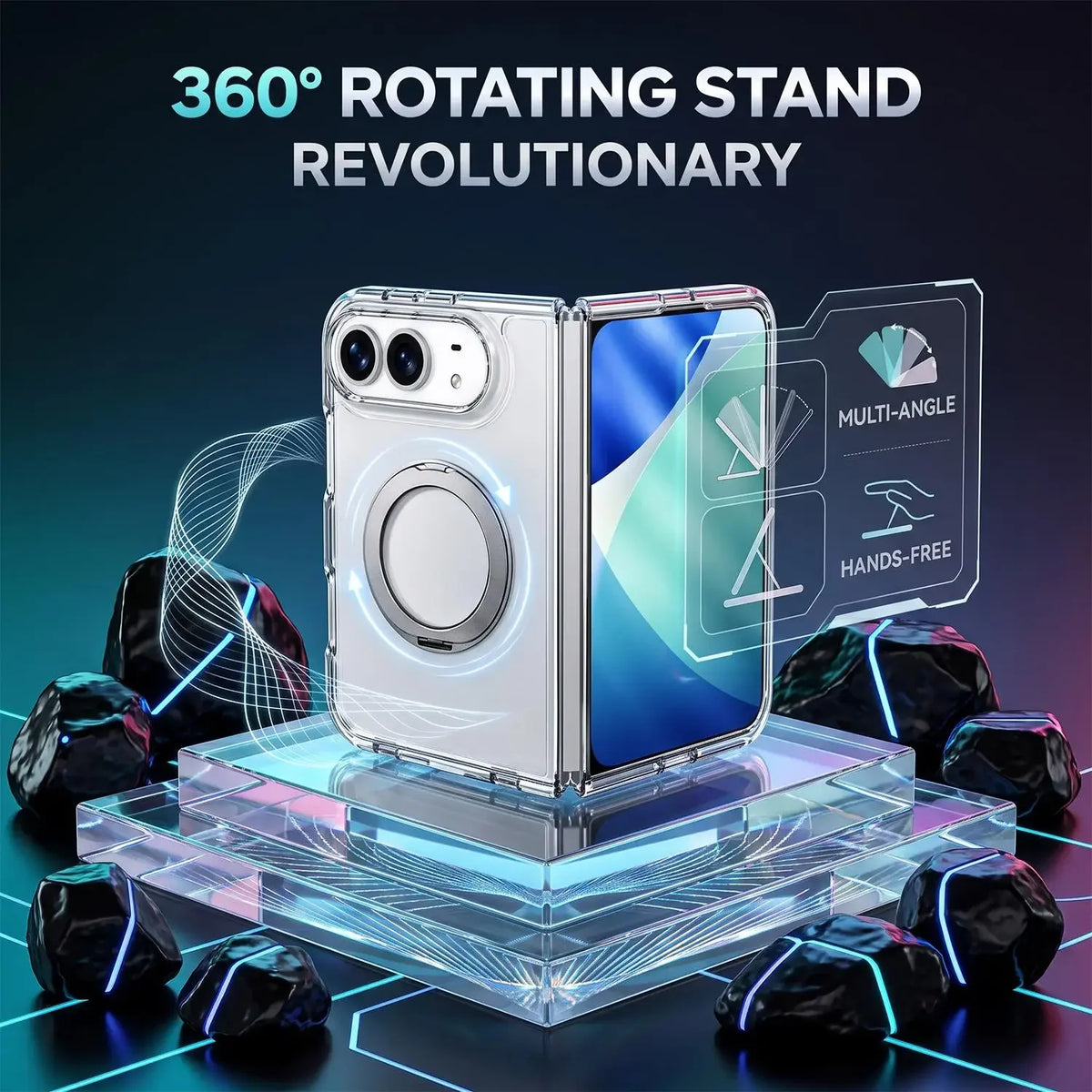 iPhone Duo Clear Magnetic Case with 360° Rotating Stand