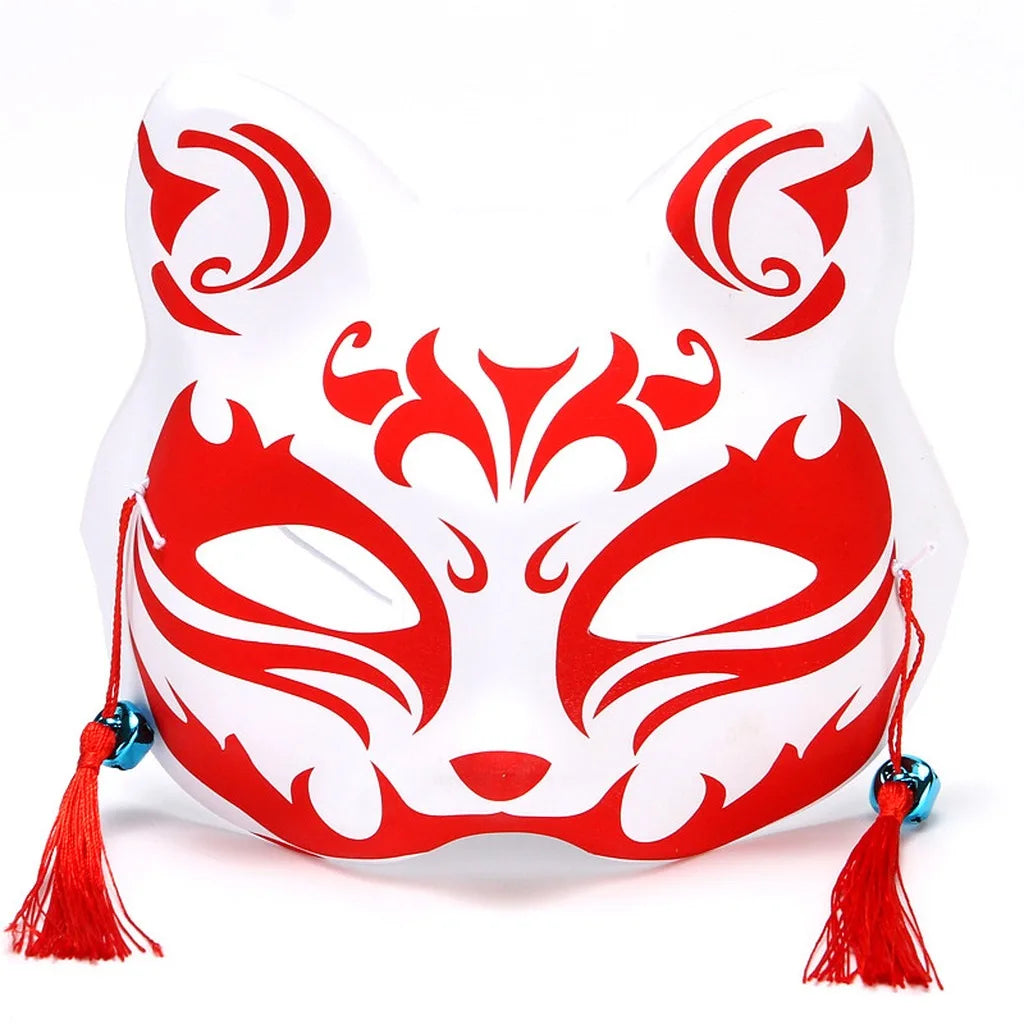 Japanese PVC Half-Face Masquerade Mask with Tassels & Bells