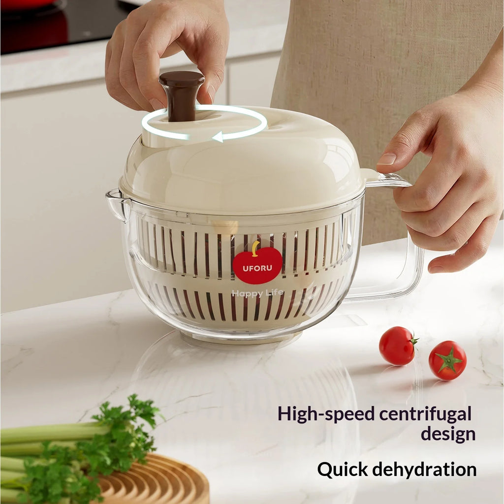 Manual Salad Spinner & Vegetable Drain Basket – Hand Crank