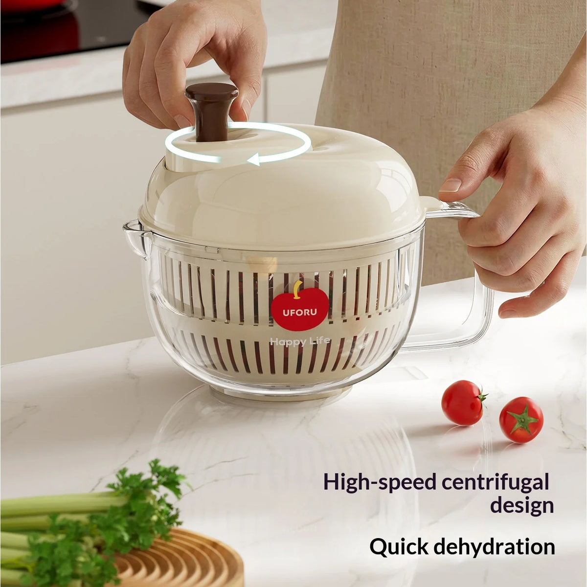 Manual Salad Spinner & Vegetable Drain Basket – Hand Crank