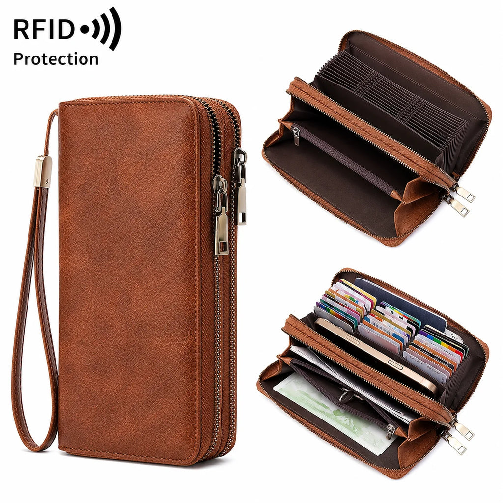 RFID Blocking Women's Long Wristlet Wallet | Double Zipper