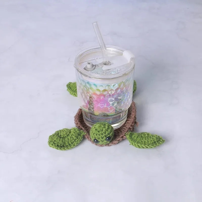 Handmade Crochet Turtle Coaster – Organic Cotton Mug Rug