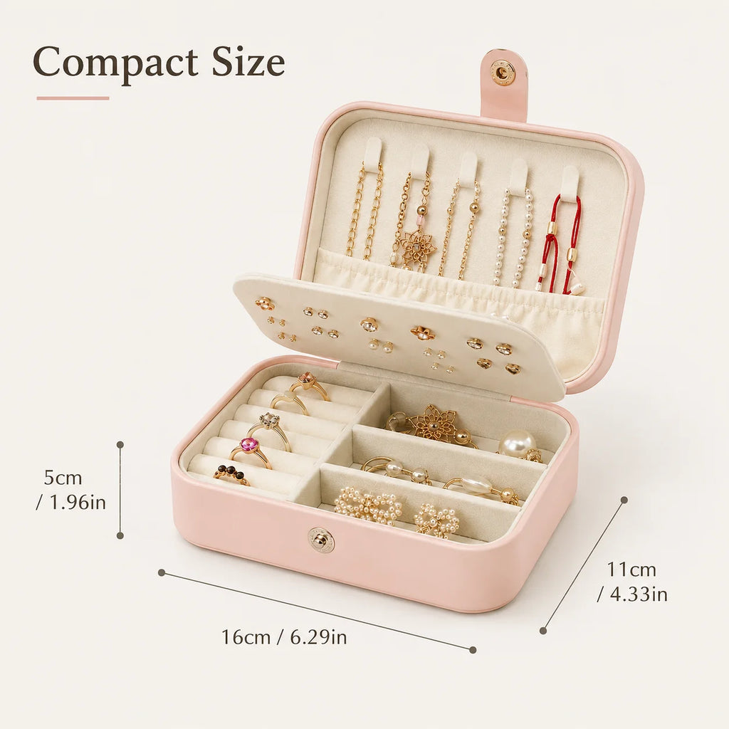 Mini PU Leather Travel Jewelry Box – Multi Compartment Organizer