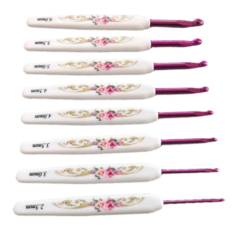 8-Piece Vintage Print Aluminum Crochet Hook Set – 2.5–6mm