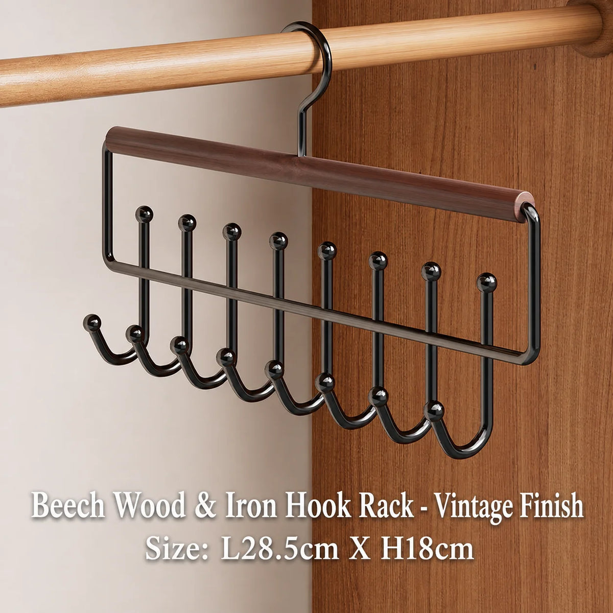 Wooden Metal Closet Hook Hanger – 8 & 16 Hook Organizer