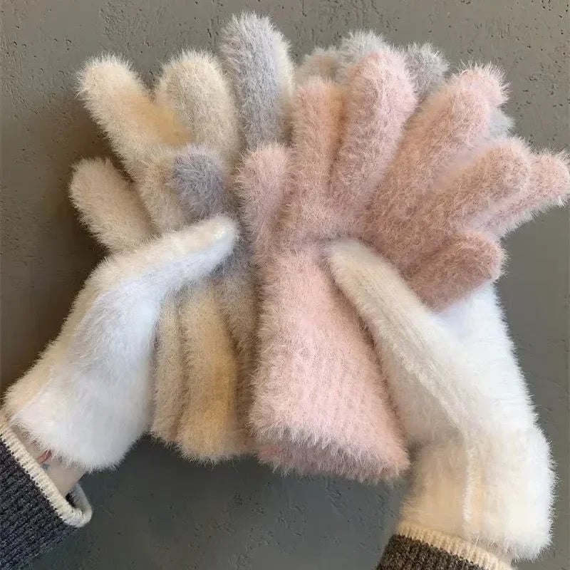 Women's Winter Warm Plush Velvet Gloves – Windproof Knit