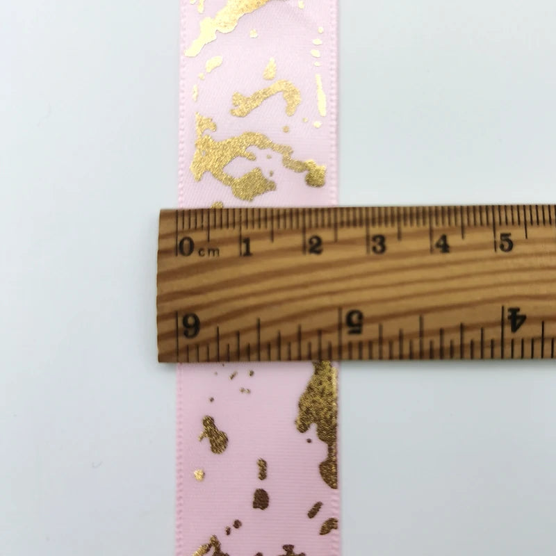 25mm Marble Gold Foil Satin Ribbon 10 Yards | Gift & Wedding