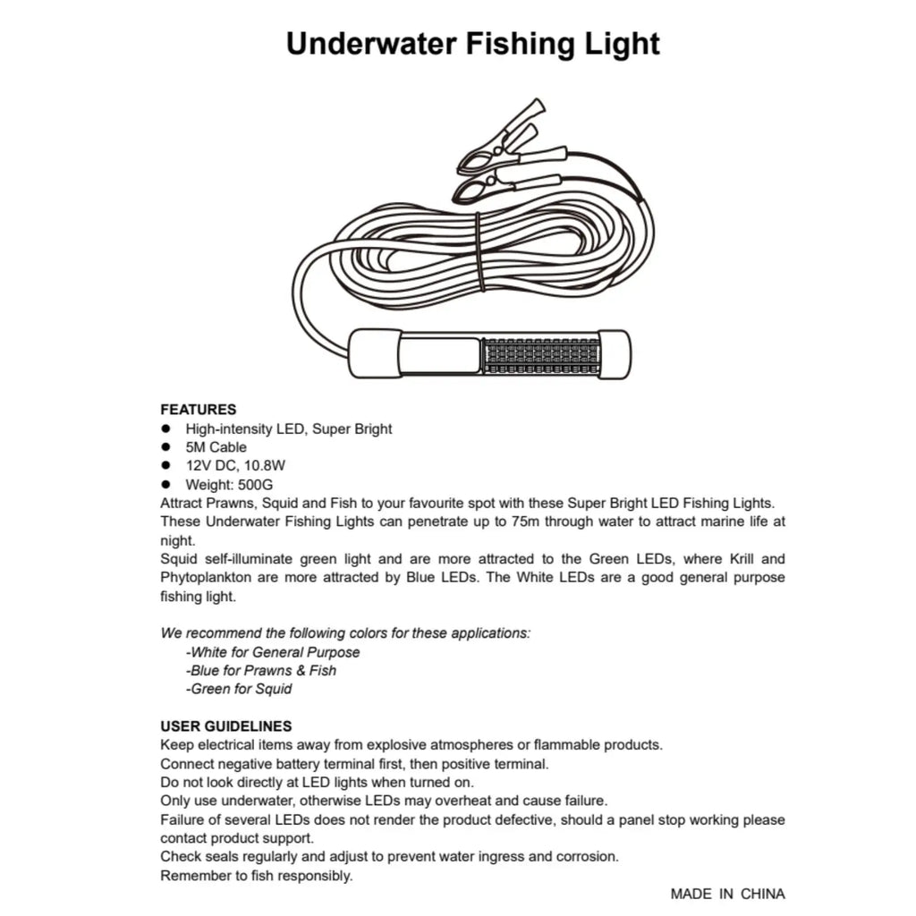 Underwater LED Fishing Light 180 LEDs IP68 – Green White Blue