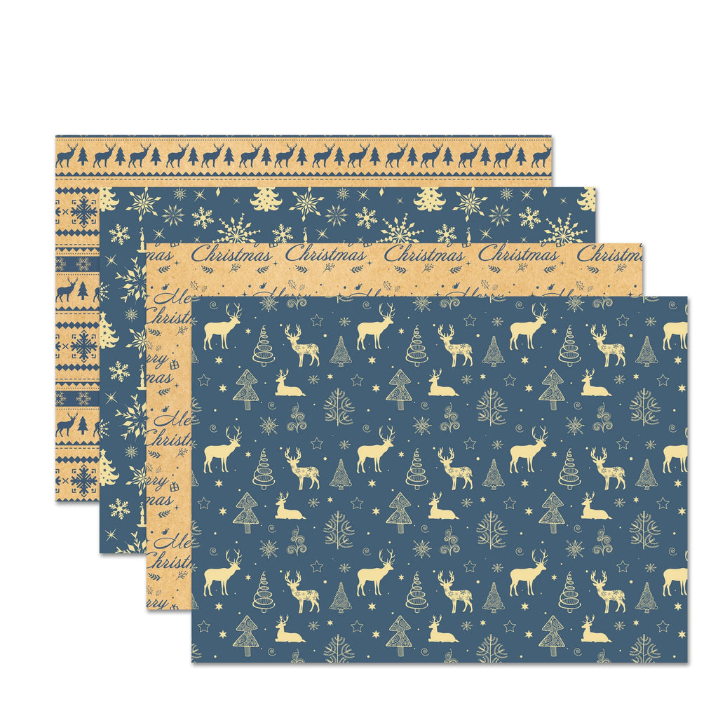 12-Sheet Christmas Kraft Wrapping Paper Set – 4 Festive Designs