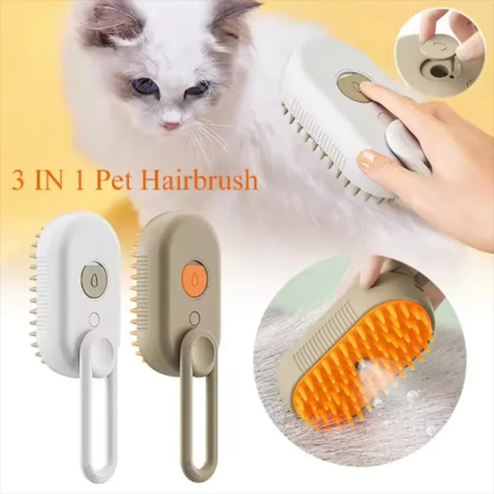 Cat Steam Spray Grooming Brush – Folding Massage & Deshedding Comb