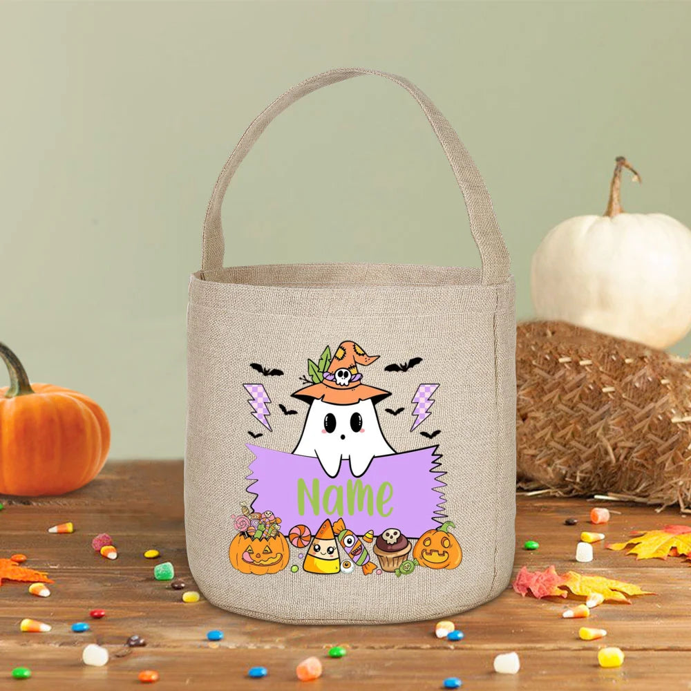Personalized Halloween Trick or Treat Linen Bag & Bucket