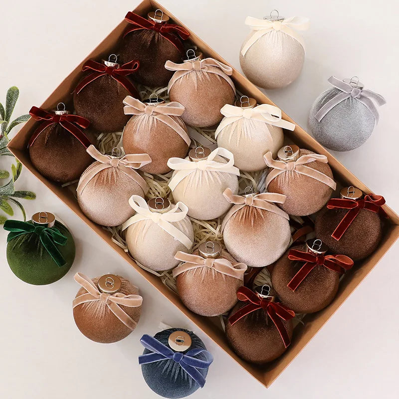 15-Pc Velvet Christmas Ball Ornaments Set with Bowknot