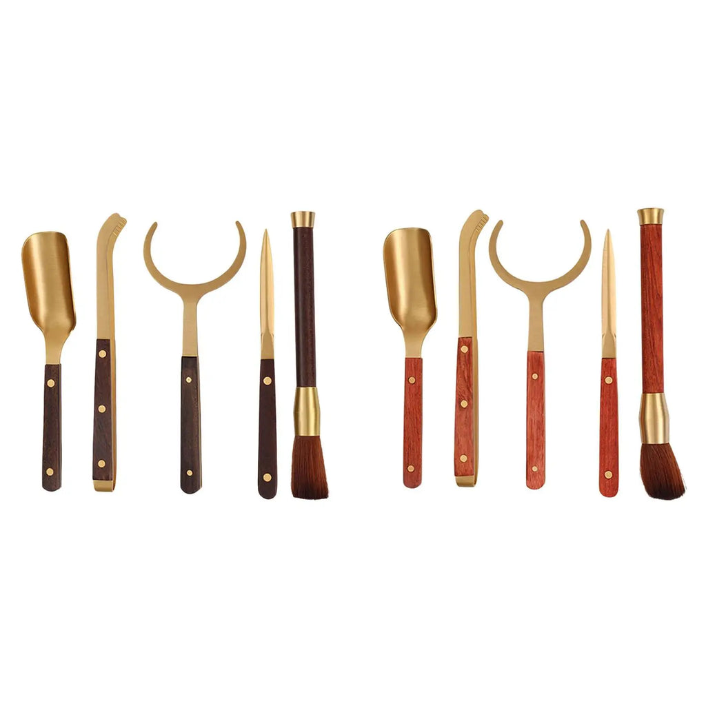 Kung Fu Tea Ceremony Set – 5-Piece Metal & Wood Utensils