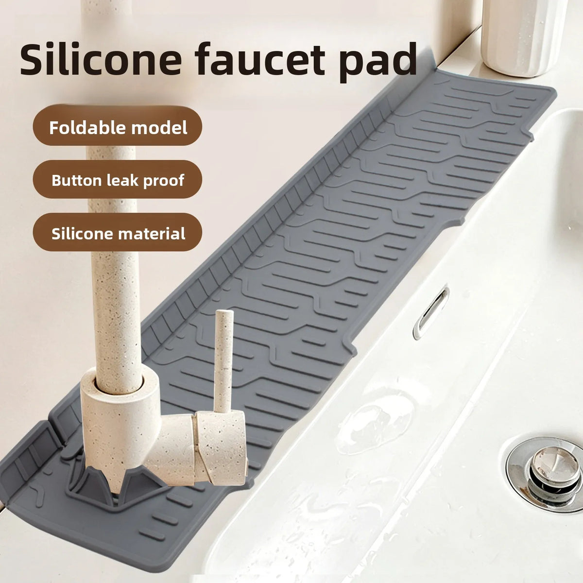60cm Foldable Silicone Sink Splash Guard Mat & Drainage Tray