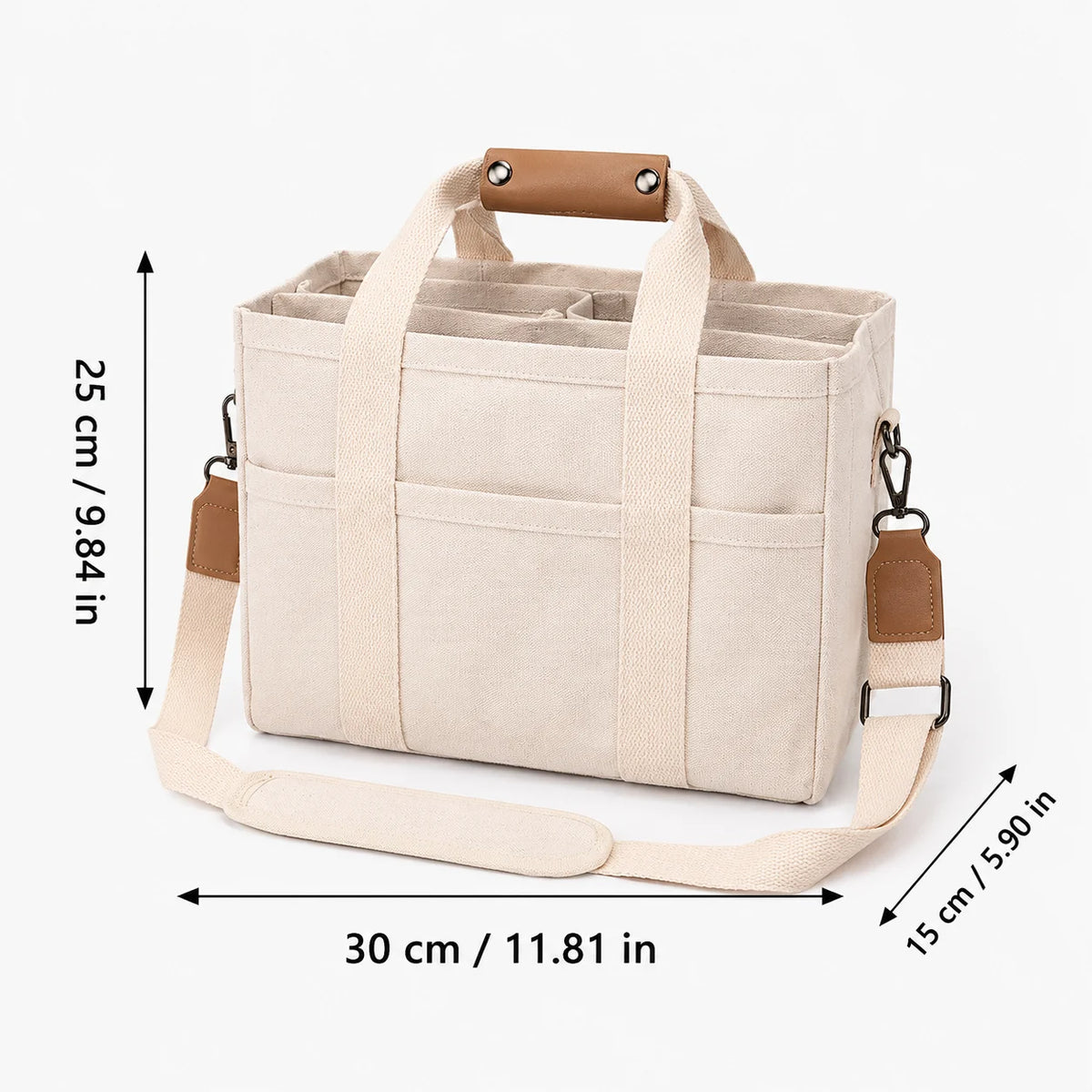 Large Canvas Tote Organizer Bag – Multi-Pocket & Shoulder Strap
