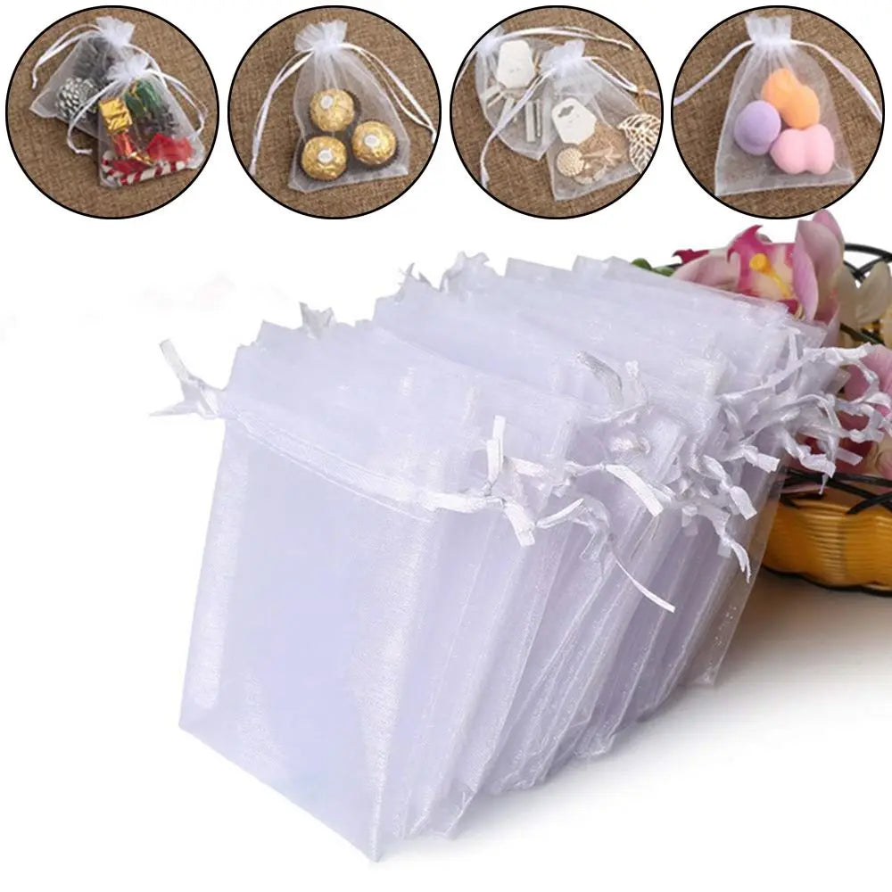 White Organza Drawstring Gift Bags 25/50PCS – Jewelry Pouches