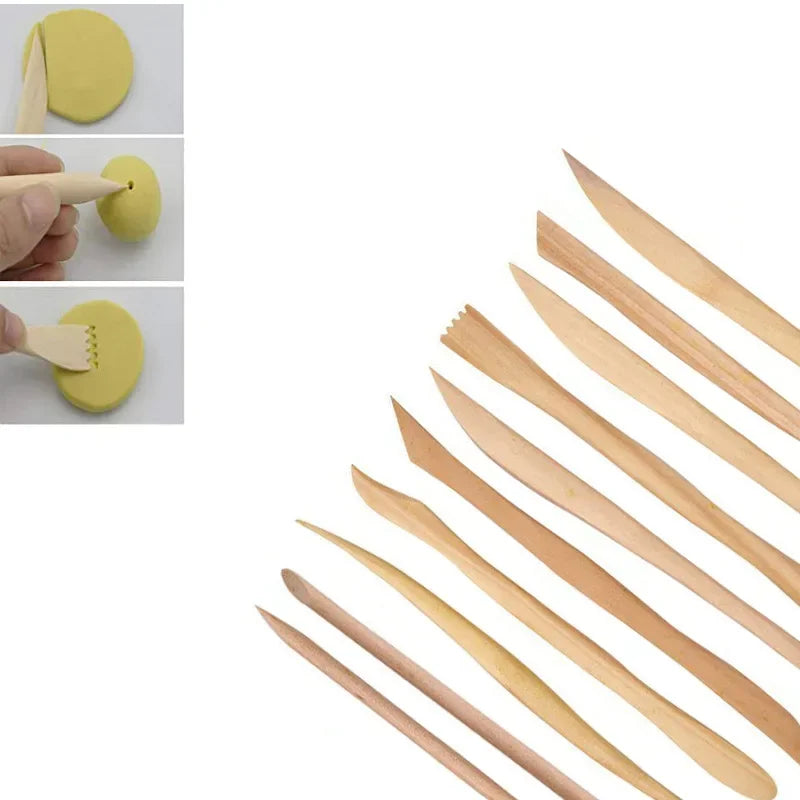 10-Piece Wooden Clay Sculpting & Carving Tool Set