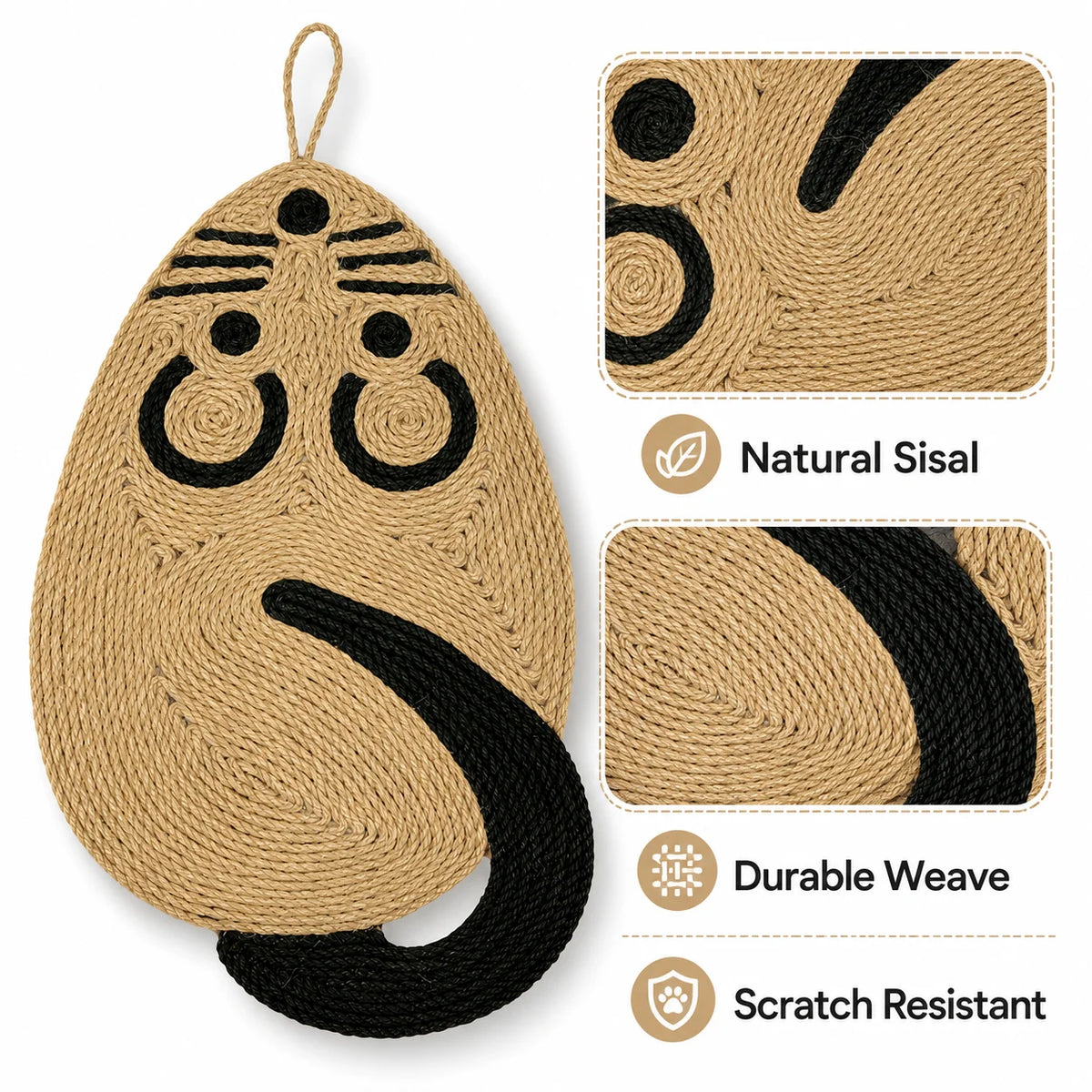 Mouse Shape Sisal Cat Scratching Mat – Floor & Wall Scratcher