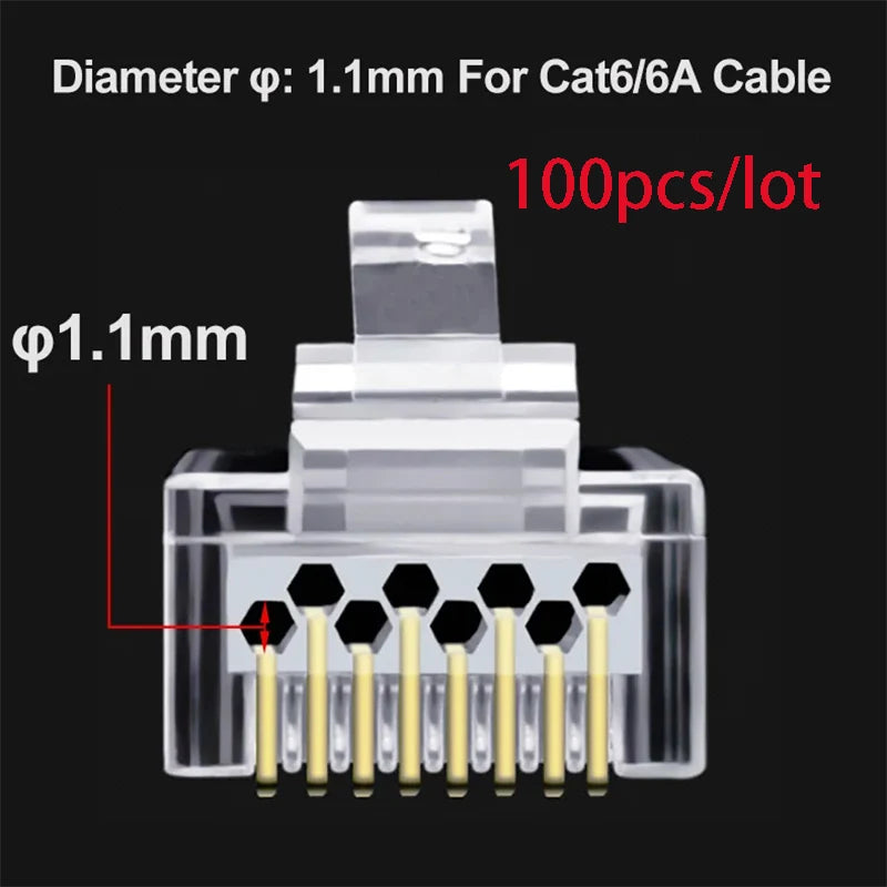 OULLX RJ45 Cat6/Cat6A Gold-Plated Pass-Through Connectors 20/50/100pk