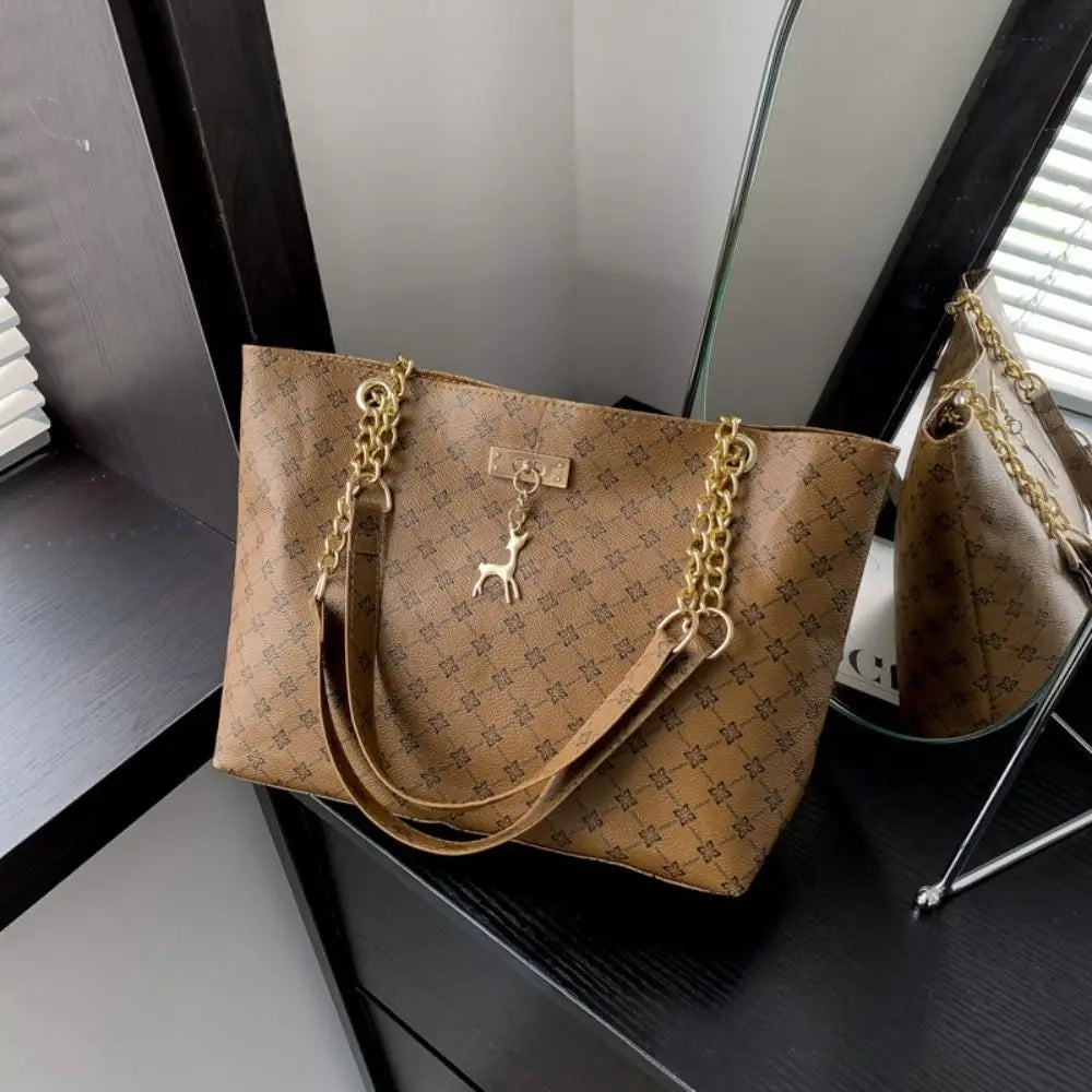 Women's PU Leather Tote Bag – Large Capacity Printed Shoulder Bag