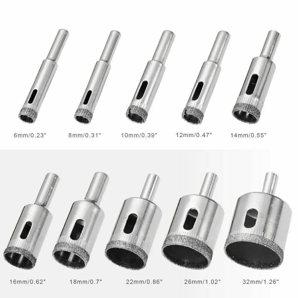 10-Pc Diamond Core Drill Bit Set – Glass Ceramic Tile Marble