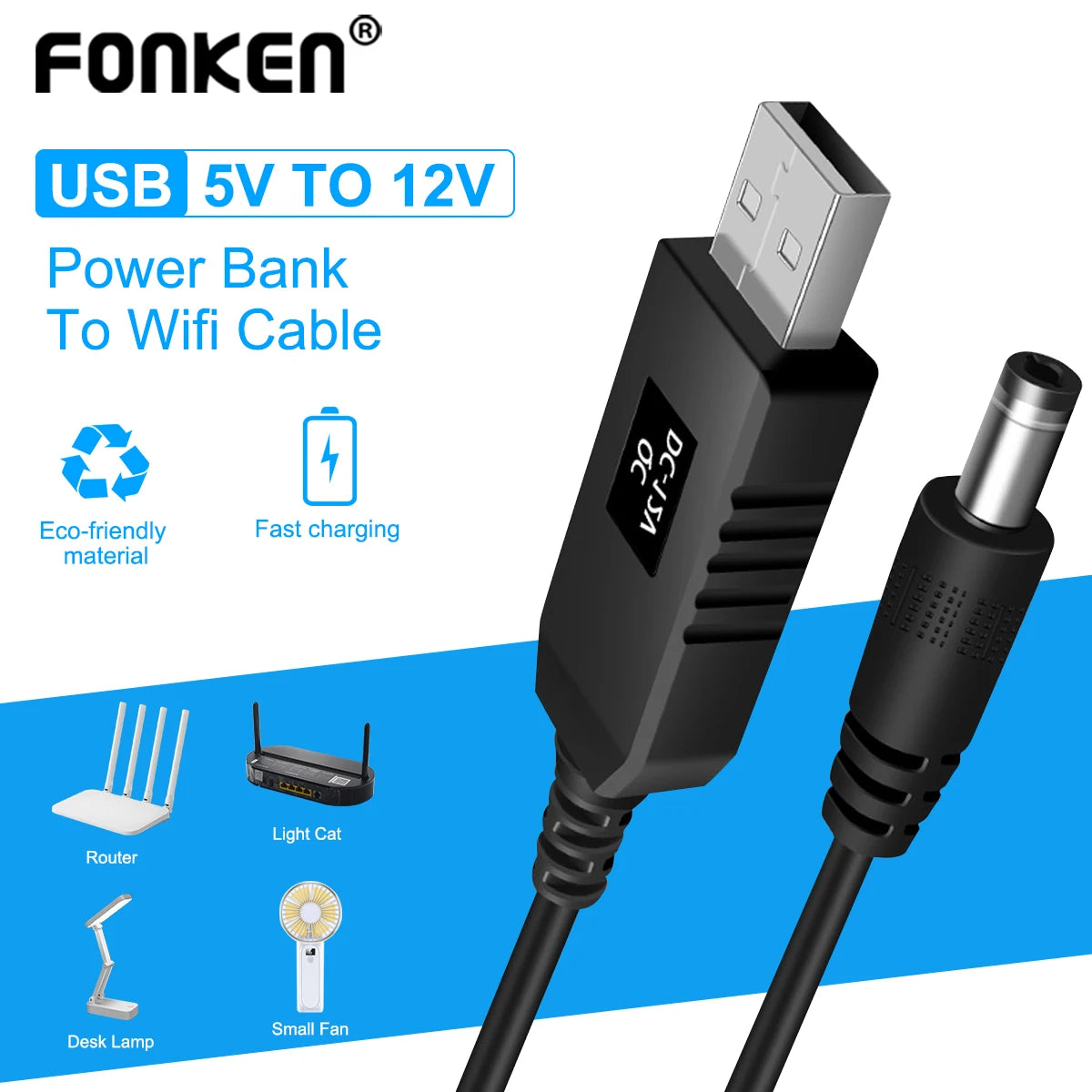 USB 5V to 12V Step-Up Boost Converter Adapter Cable – 5/10 Pcs