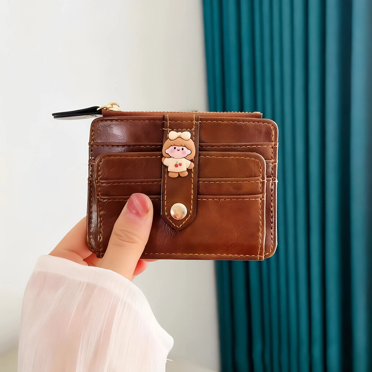 Women's Compact Folding Wallet – Multi-Card Slot Zipper Purse