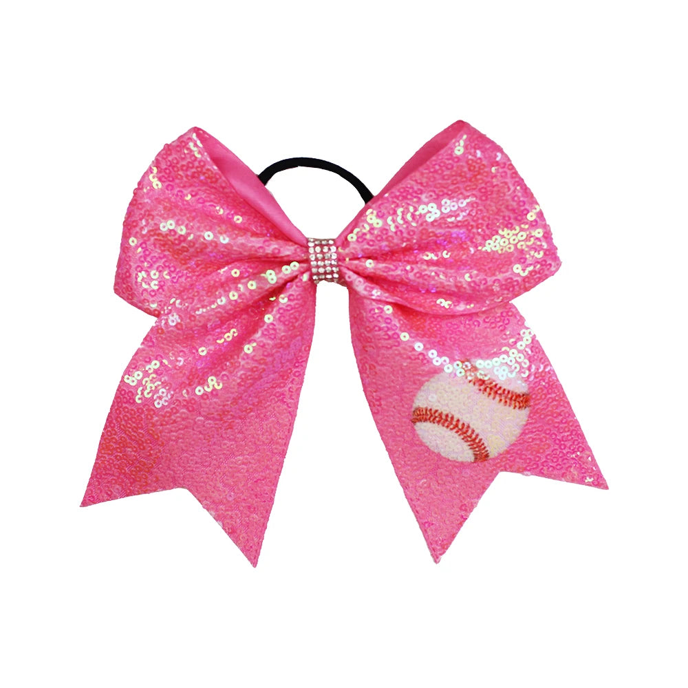 50-Pack 8" Glitter Pink Cheer Bow Ponytail Holders for Girls
