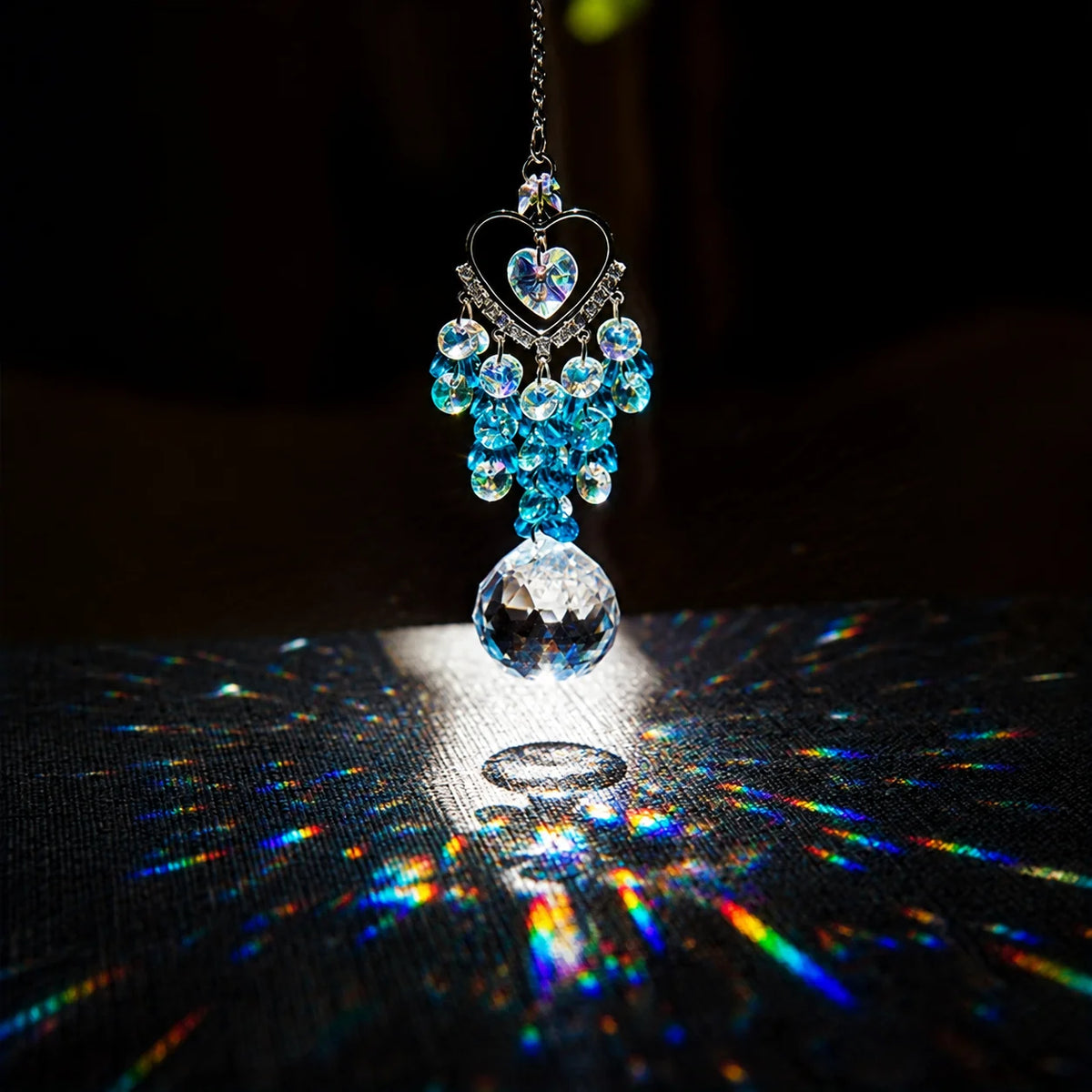 Heart Crystal Sun Catcher Hanging Prism Ornament – Blue Beads