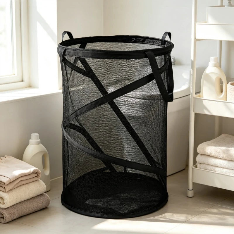 Collapsible Mesh Laundry Hamper – Foldable Clothes Basket