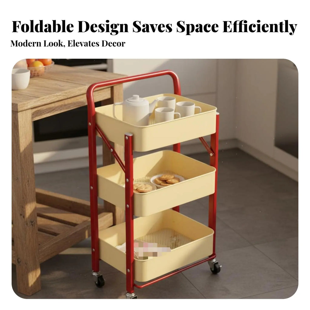 NIFTY Foldable 3-Tier Rolling Cart | Mobile Storage Organizer