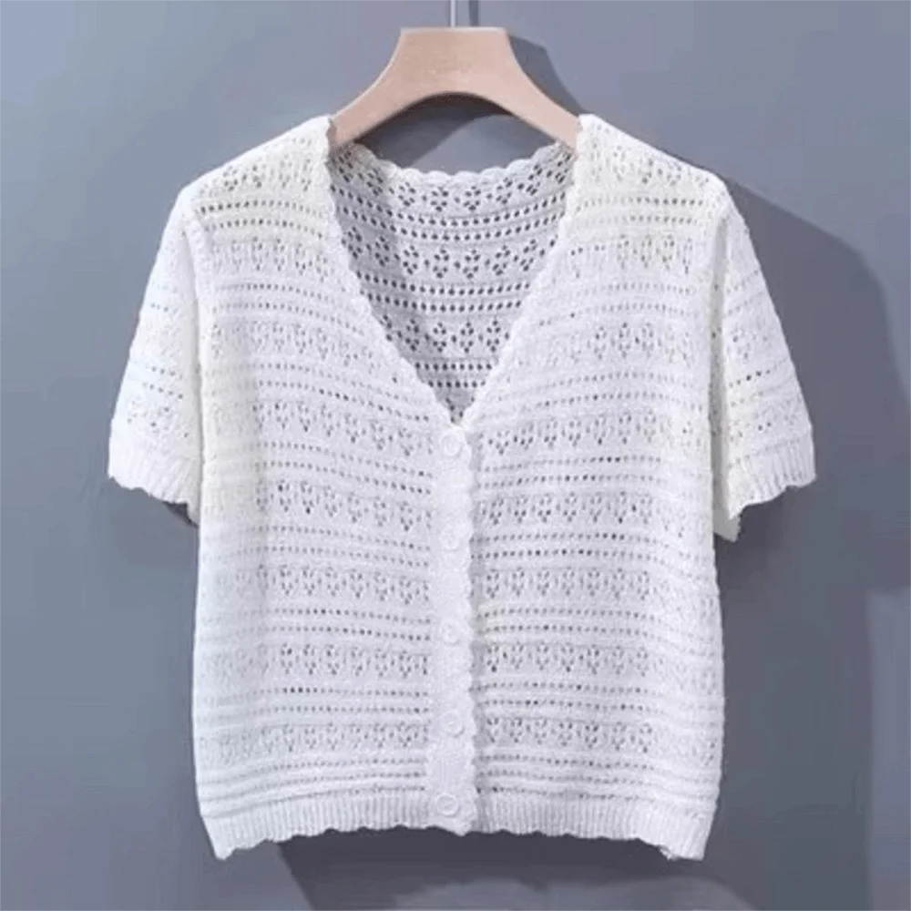 Women's Hollow Knit V-Neck Cardigan | Casual Summer Top
