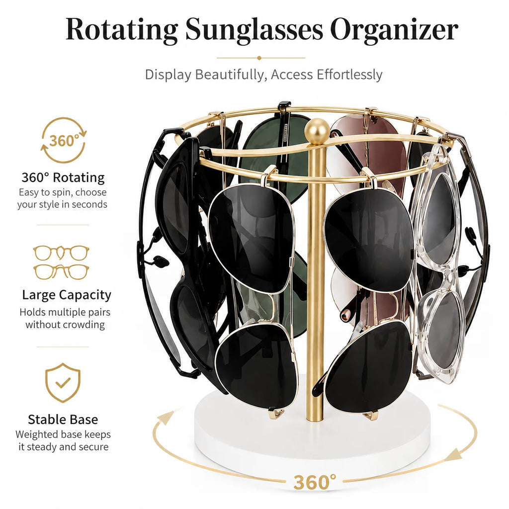 360° Rotating Sunglasses Organizer Stand | Desktop Eyewear Rack