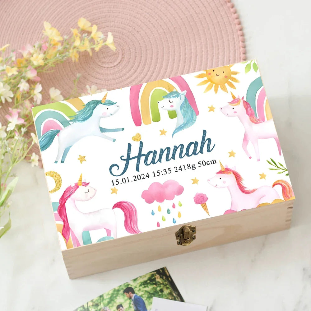 Personalized Unicorn Wooden Baby Memory Keepsake Box